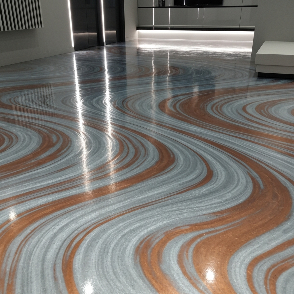 Beautiful metallic epoxy flooring installation by Bycko Flooring